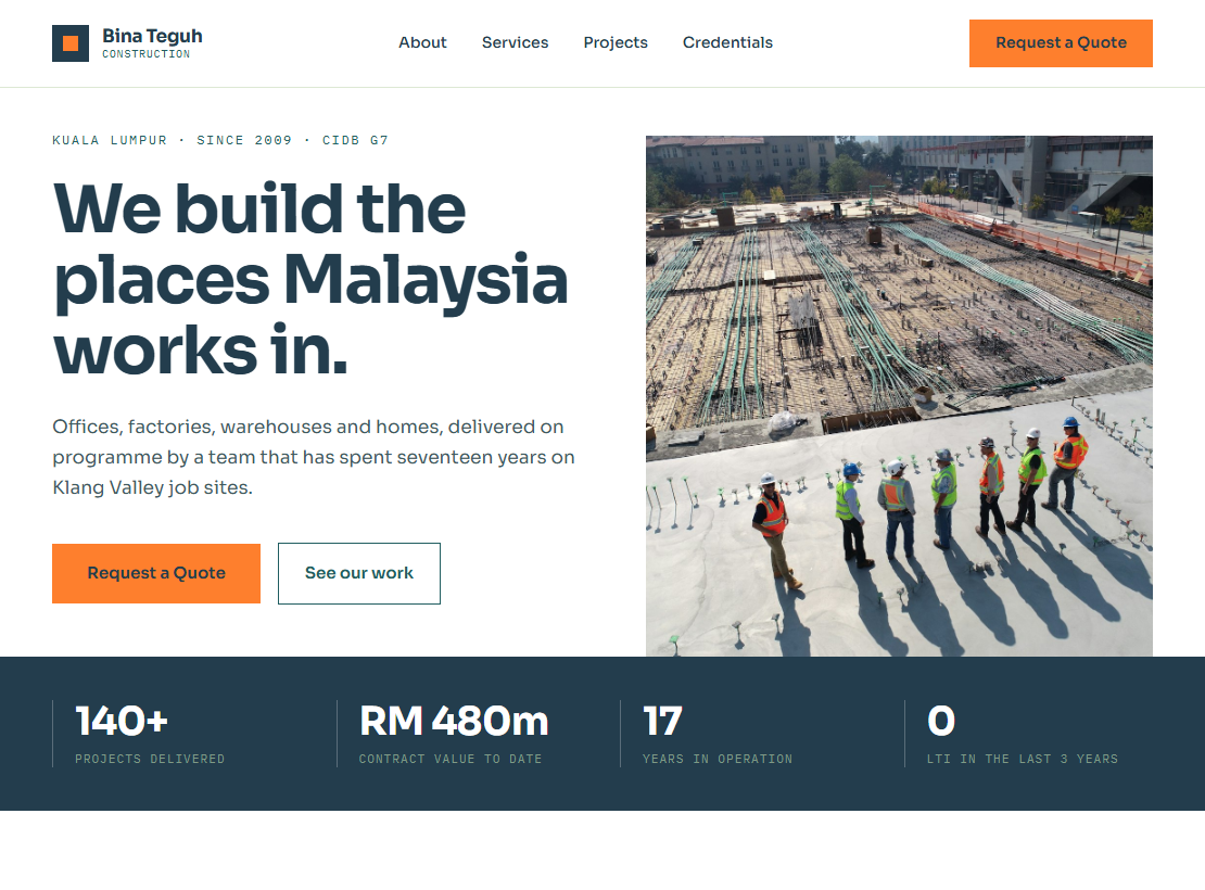 Bina Teguh Construction Landing Page